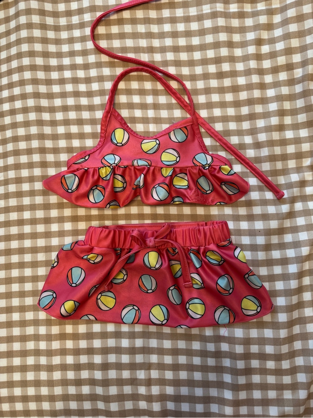 Top Paw Dog Bikini Swimsuit Beach Ball Print Pink Size Small